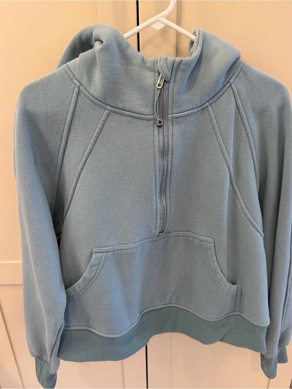 Light Blue Half-Zip Cowl Sweatshirt (Seafoam green)